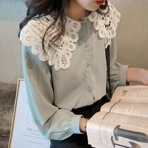 [뽐나] 여성 빅사이즈 동글동글 귀여운 레이스카라 블라우스