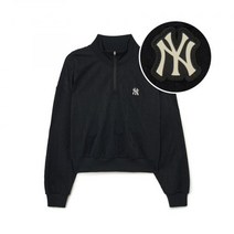 MLB 여성 애슬레저 클래식 모노그램 자카드 크롭 반집업 맨투맨 NY (Black)