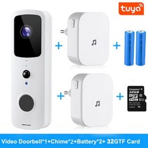 무선도어 현관초인종 스마트초인종 Wsdcam hd 1080p tuya 비디오 초인종 wifi 무선 초인종 카메라 방수 야외 모니터 스마트 홈 인터콤 도어 벨, CHINA, White I Set, 미국 플러그