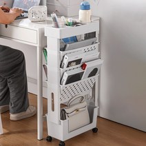 이동식 책꽂이 트롤리 4단 북카트 웨건 스탠딩 북트레일러, 단품