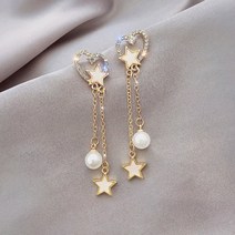 웨스트골드 925은침 큐빅 체인 진주 롱 귀걸이 k358