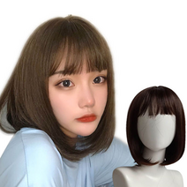 앞머리없는 여자 통가발 항암가발 단발반가발 단발가발 블랙, 다크브라운