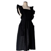 바른광 린넨 원피스형 프릴 앞치마, 시크 블랙