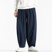 남성 와이드 순색 면마 배기 린넨 팬츠 박사이즈 ~120kg 뉴타임즈 M653L247