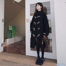 DFMEI 여성용 블랙 모직 코트 유행 겨울 모직 코트