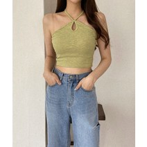 오오티디 백리스 스트랩 홀 골지 홀터넥 나시