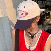 핑크비올라샵 / 썬데이즈 코튼 데님 키치 볼캡 레터링 배색 야구모자