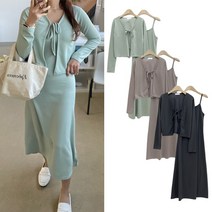 핑크홀릭 디지 리본가디건 나시원피스 세트