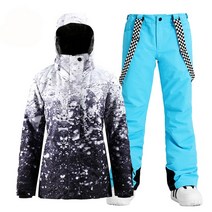 브랜드 여성용 스노우 슈트 야외 스포츠 의상 방수 방풍 세트 스키 재킷 및 스트랩 팬츠 소녀용, 03 picture jacket pant_05 XL