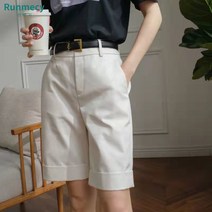 런메시Runmecy 여름 여성 반바지 정장 반바지 캐주얼 팬츠 5부 허리 벨트 증정
