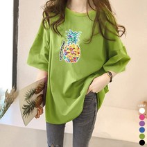 [오늘발송] 스타일아유 여름 파인애플 오버핏 반팔티 여성용 롱 빅사이즈 박시 반팔티셔츠 반팔 티셔츠[AYG6TS354A]