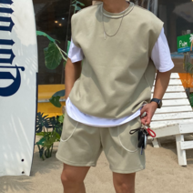 빠델 프리미엄 남성용 이중지 스티치 나시 반바지 트레이닝세트