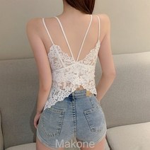 Makone여성 민소매 이너 민소매 티셔츠나비 미등 레이스 조끼 여자 여름 겉옷 밴드 쿠션 상의망 빨간색 매운 여동생 롱 밴드 가슴 9970