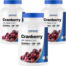 뉴트리코스트 크랜베리 비타민 C & E 25000mg 캡슐, 120개입, 3개