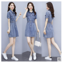 미셀즈픽 여성 청 데님 반팔 원피스 미니