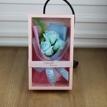 졸업식비누꽃다발 인형 사탕 led 꽃다발 인공 장미 비누 꽃 발렌타인 데이 선물 상자 포함 여자 친구 크리, 01 Light Blue