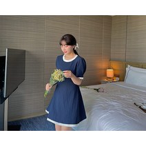 티플릿 배색 뒷리본 원피스