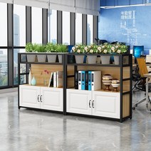 사무실 꽃 여물통 캐비닛 스크린 파티션 캐비닛 테이블 사이드 낮은 캐비닛 파일 캐비닛 단철 꽃 랙 사물함 영역 낮은 파티션, 길이 100cm 깊이 29cm 높이 110cm, 화이트 프레임 + 라이트월넛 수납장 + 유럽식