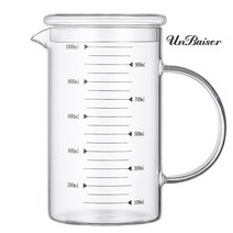 UNBAISER 유리 눈금컵 비커 계량컵 ESPRESSO 컵, 1000ml+뚜껑