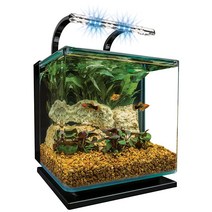 Marineland 컨투어 3 수족관 키트 11.4리터(3갤런) 둥근 유리 모서리 LED 조명 포함, 3-gallon