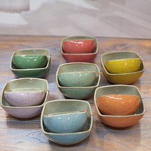 사각 핸드메이드 도자기그릇 도자기밥공기 밥그릇세트, 민트, 밥공기