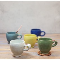 핸드메이드 도자기 머그컵 카페머그 선물용 커피머그잔 매화 원형 250ml, 블루그레이