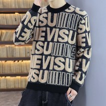 스웨터 이너셔츠 청소년 밍크 남자 겨울 가을 두꺼운 양털 울셔츠 보온 상의 라운드넥 이니셜 자카드 3933692859