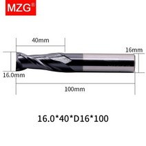 전동 드릴 가정용 공구 자동 MZG 2 플루트 HRC45 CNC 선반 가공 탄소강 키홈 그루브 밀링 커터 플랫 스퀘어 솔리드 카바이드 엔드밀 1 피스, 16mmxD16x100L-2F45C