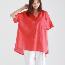 펀쇼린넨비비드 롱블라우스 빅사이즈여성의류 반오픈셔츠