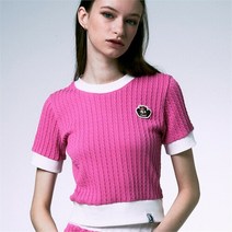 coquetstudio [코케트스튜디오] [WOMAN] CABLE JACQUARD CROP FACE LOGO WAPPEN SWEATSHIRT PINK