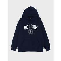 볼컴 아치로고 오버핏 기모 후드 티셔츠(네이비)
