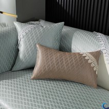 여름쿨소재 소파쿠션 커버기대는 등보호대 거실 가정용 자동차 등쿠션, C19-직사각형 체크-민트그린색-8