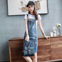 단일 조각정장 여성 의류 2022 유행 여름 원피스 학생 스트랩 데님 원피스 여자 친구 착용 Ins 빠른배송