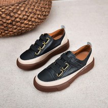 Prosekor 여성 4cm 부드러운 플랫 슈즈 가죽 배색 슬립온