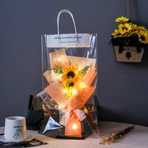 졸업식꽃다발 비누꽃 곰돌이 유치원 초등 한송이 106574 비누 꽃 새로운 장미 빛 520 발렌타인 데이 교사 어머니의 날 선물 휴대용 말린 꽃 꽃다발 석고, 해바라기 + 램프 + 선물 가방, 드라이 플라워 백