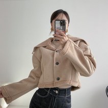 와이드 빅카라 양털 무스탕 크롭 자켓