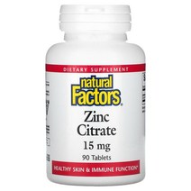내추럴 팩터스 Natural Factors 시트르산아연 15mg 90정, 4개