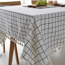 별빛감성 린넨 코팅 및 방수 테이블보 식탁보, 8인(140*240cm), 격자화이트