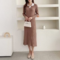 페미닌 코듀로이 슬릿넥 배색카라 긴팔 맥시 롱원피스 (3color)