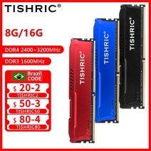 TISHRIC-Ram 메모리 DDR4 3200mhz 2666MHz 2400MHz 8GB 16GB Ram DDR3 8G 1600 데스크탑 B250 X99 메인보드용 방열판 포함, [15] DDR4 16G 2666 Red