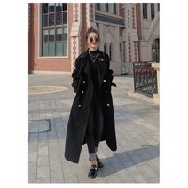 (베스트셀러)(네이비 버건디레드)에잇버튼 금장단추 왕카라 코트 블랙 더블버튼 롱코트 울모직코트 긴기장 A라인 여성모직코트