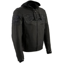 Milwaukee Leather MLM1563 남성용 블랙 가죽 스쿠터 스타일 오토바이 재킷 반사 해골 후드 포함 - 2XL, Large