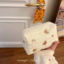 귀여운 곰돌이 누빔 파우치 휴대용 화장품 핸디 가방