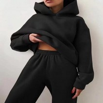 드라이슈트 웻슈트 여성용 운동복 따뜻한 후드 오버사이즈 단색 캐주얼 긴 바지 가을 겨울, 2.Black - M