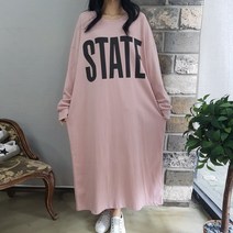 상상그이상 여성용 국내제작 스테이트 롱원피스 빅사이즈 오버핏 면100 레터링 포인트 마실룩 홈웨어룩
