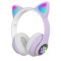 JST-28 무선 헤드폰 고양이 귀 Fone 블루투스 이어폰 스테레오 음악 5.0 스포츠 게임 헤드셋, 퍼플