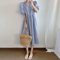 요시아나 [당일발송] 아방한 베이비돌 핀스트라이프 퍼프소매 원피스 -3컬러