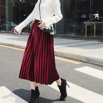 센스빅 벨벳 플리츠 롱 스커트