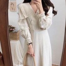 [랜덤플레이] 빅 카라 레이스 롱 원피스