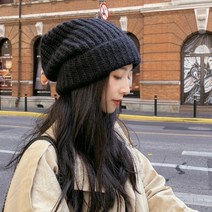 도톰한 골지 니트 롱 비니 겨울 모자